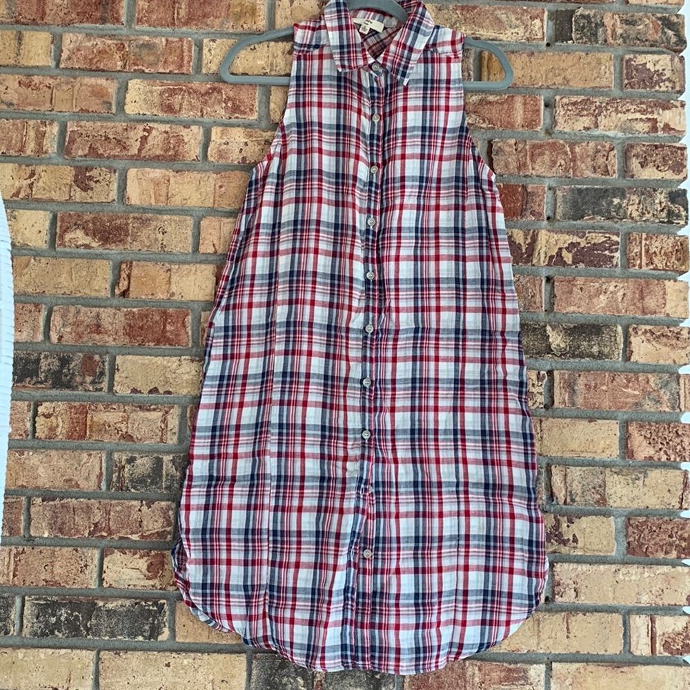 Entro red, white & blue plaid sleeveless dress